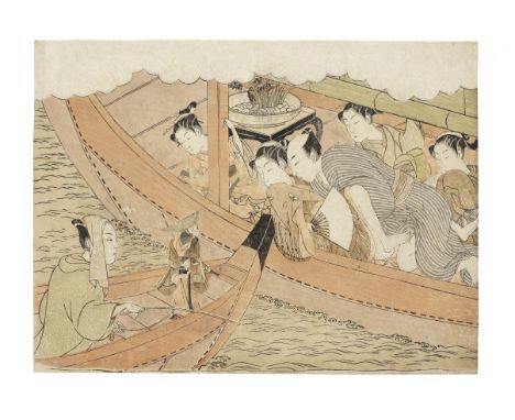 Suzuki Harunobu (1725-1770)Edo period (1615-1868), circa late 1760sA chuban yoko-e shunga print of Ryogoku no hekisho (Glowin