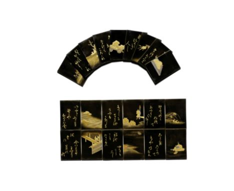 An incomplete set of 33 gold-lacquer karuta (playing cards) based on Ise monogatari (The Ise Stories)Edo period (1615-1868) o