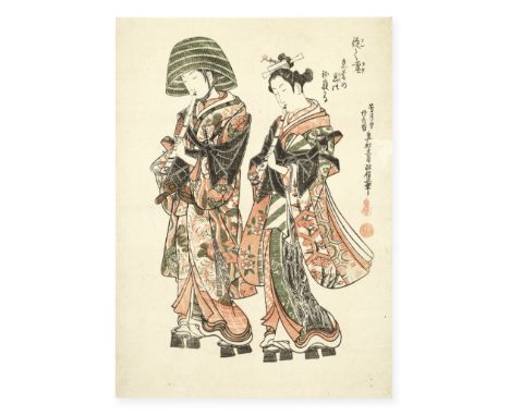 Okumura Masanobu (1686-1764)Edo period (1615-1868), mid-18th century A large oban benizuri-e print depicting a pair of lovers