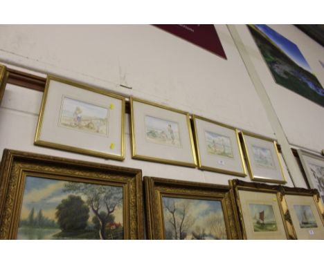 Sorrel Atkinson, four various watercolour landscape studies depicting children playing at the beach 