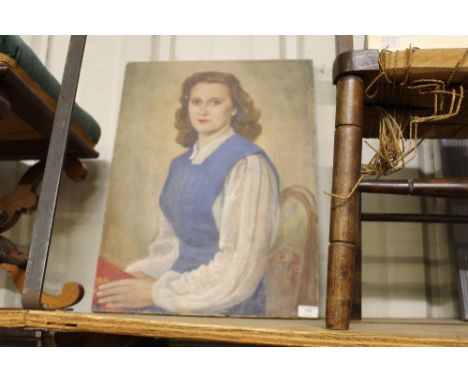 An unsigned oil on canvas portrait study  of a seated lady 