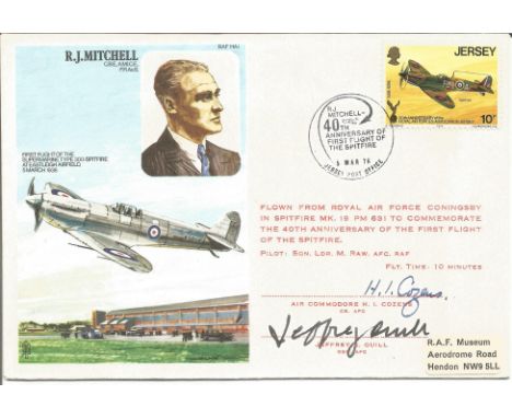 Air Cmdr H. I. Cozens CB AFC and Jeffrey K. Quill OBE AFC signed R. J. Mitchell CBE AMICE FRAeS FDC No. 1221 of 1250. Flown f
