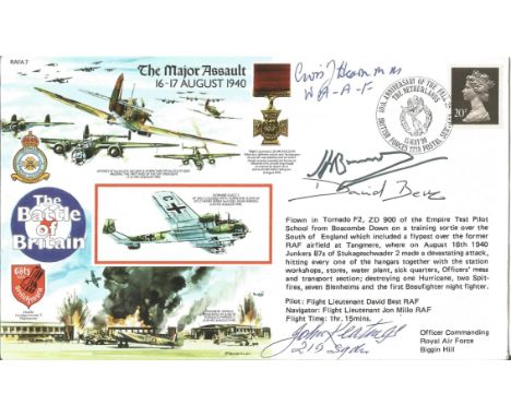 WW2 Multiple signed Battle of Britain aces 50th Ann RAF cover. RAFA7 Battle of Britain. Major Assault 16-17 Aug 1940 Signed 4