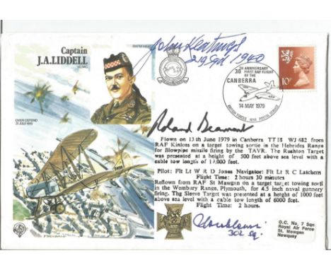 BOB aces signed cover Capt Liddell VC HA 40 signed R. Beamont, Z T A Wroblewski, J Keatings, all Battle of Britain pilot, cre