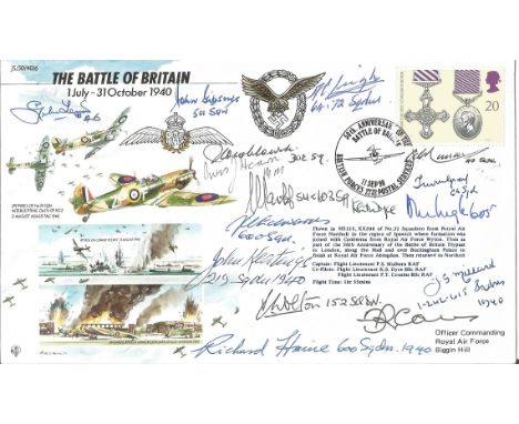 WW2 Multiple signed Battle of Britain aces signed 50th Ann cover. Battle of Britain Major Assault 1 July - 31 October 1940 Si