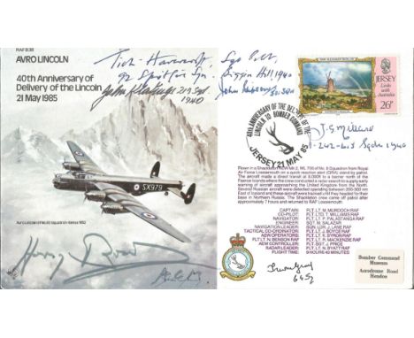 WW2 Multiple signed Battle of Britain aces signed B38 Avro Lincoln cover. 21 May 85 Jersey 40th Anniv Delivery Avro Lincoln b