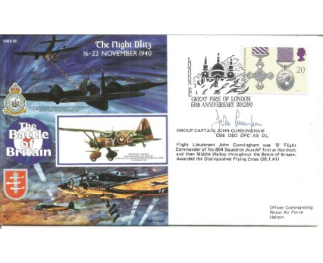 Grp Cpt John Cunningham CBE DSO DFC AE DL signed FDC The Night Blitz 16-22 November 1940 No. 712 of 1142. Flown in Islander A