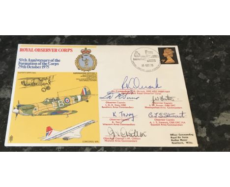 WW2 RAF Air Commodore R K Orrock DFC ADC, Captain J W Foster and four Observer Corps Commandants. All six signed on a Royal O