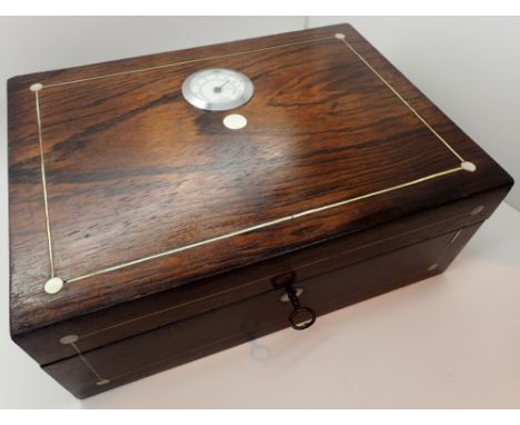 Oak cigar humidor with inlaid box stringing and mother of pearl