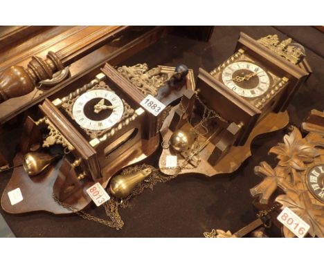 Two mahogany cased Atlas wall clocks A/F  CONDITION REPORT: This item only has some of the weights present.
