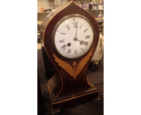 Edwardian chiming balloon clock with inlay and ceramic dial no key 