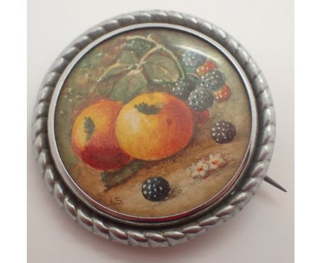 Royal Worcester signed handpainted Fallen Fruits brooch