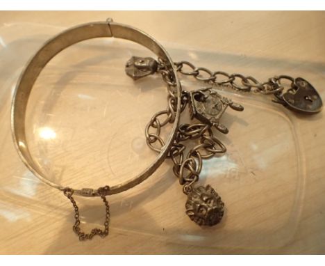 Hallmarked silver bangle and charm bracelet