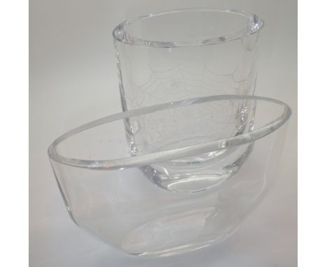 Two Orrefors glass vases  CONDITION REPORT: Spiderweb good, child has nibble to rim.