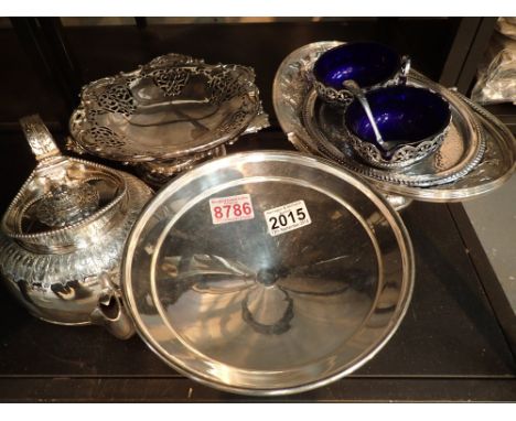 Collection of silver plated items including Tazza and teapot 