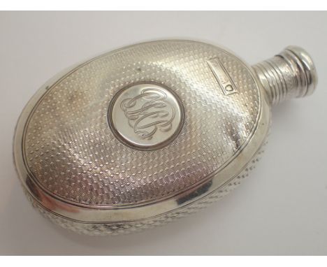 Hallmarked silver oval hip flask 55g assay London rubbed 