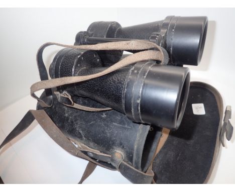 Pair of leather cased Ross of London Bino Prism No 5 MKII x7 No 17070 military binoculars ( lacking broad arrow )