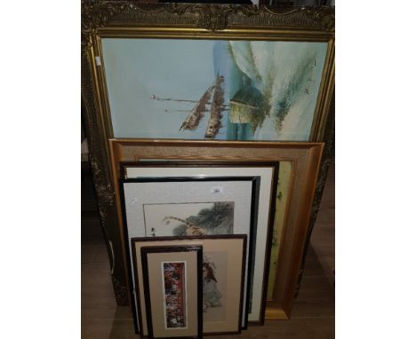6 ASSORTED PRINTS AND OIL ON CANVAS ETC