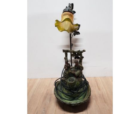 TWO IN ONE FIGURED WATER FEATURE AND TABLE LAMP WITH GLASS SHADE