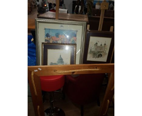 3 ASSORTED PRINTS AND A MIRROR