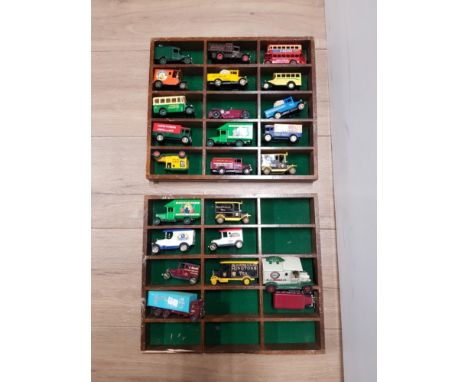 TWO HANGING DISPLAY SHELVES CONTAINING DIE CAST CARS INCLUDING CORGI ETC