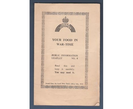 WWII Pamphlet 'Your Food in War Time' Public information Leaflet No. 4 