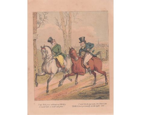 Vintage Humorous Prints (2) late 19th century including: An attempt to get a horse out of a brook and two gentlemen riding wi