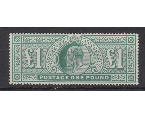 Great Britain Edward VII 1902  £1 Green Sg 266 Mounted mint, light corner crease not detracting from this attractive stamp bu