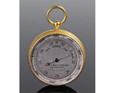 Adie & Wedderburn pocket barometer, the signed silvered dial Adie & Wedderburn, with a compass to the rear of the case, case 