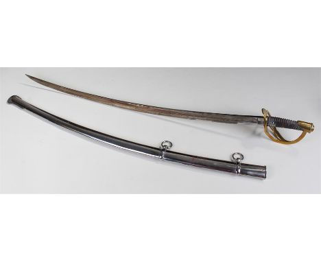 19th Century pattern troopers sword with brass hilt and polished steel scabbard. stamped 67 on guard. blade length 89cm