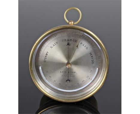 19th Century Adie & Son brass cylindrical barometer, the signed silvered dial with thermometer, Adie & Son, Opticians, Edinbu