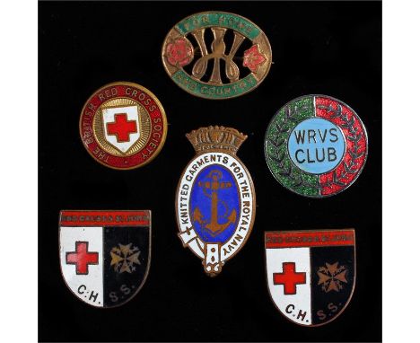 Enamel badges, to include Red Cross & St John badges, For Home and Country badge, WRVS Club, Knitted Garments for the Royal N