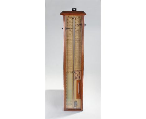 Admiral Fitzroy barometer, the oak case with paper label to the interior, mercury barometer to the centre
