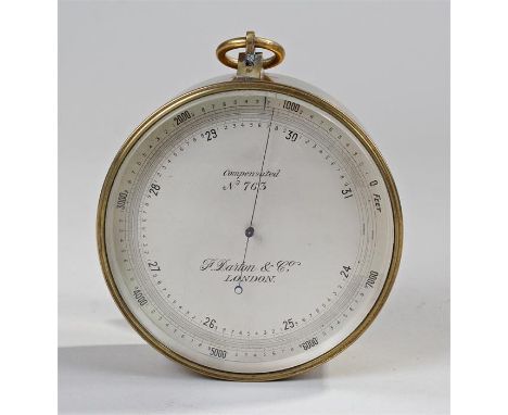 Darton military Aneroid barometer, the signed silvered dial, No 763, compensated, 4" dial, housed within a brass case, arrow 