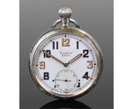 Cortebert Extra , WW2 military pocket watch, white enamel dial with large Arabic hour markers, subsidiary second dial, case 5