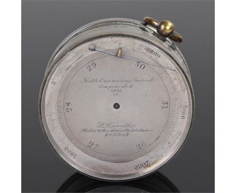 Late 19th Century pocket barometer, L Casella, Maker to the Admiralty & Ordnance London, with a silvered dial and steel case,