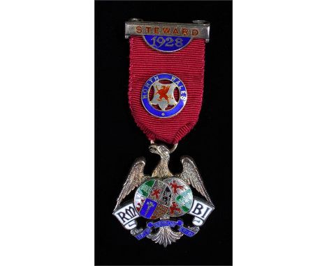 Masonic medal, North Wales, Steward 1928, with a silver gilt and enamel eagle