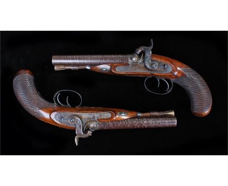 Exceedingly fine cased pair of Mortimer percussion pistols, Thomas Jackson Mortimer, St James Street London, the walnut grips