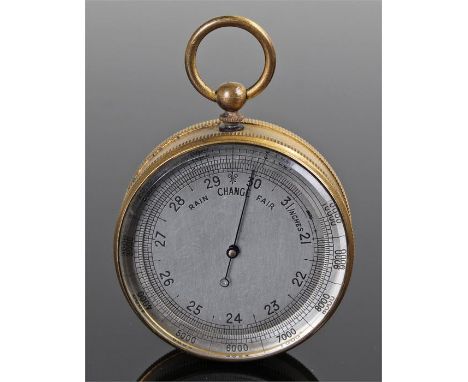 Aneroid pocket barometer, the silvered dial with brass case, 4.5cm diameter 