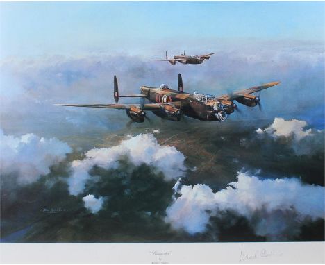 Robert Taylor print entitled Lancaster and bearing signature in pencil Lenard Cheshire bottom left. Including frame 56cm x 45