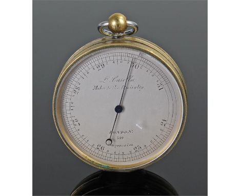 Casella aneroid pocket barometer, the signed silvered dial with brass case, 5cm diameter 