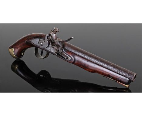 Light Dragoon flintlock service pistol, circa 1780-1810, walnut stock brass fittings, Tower mark and Crown to the lock plate,
