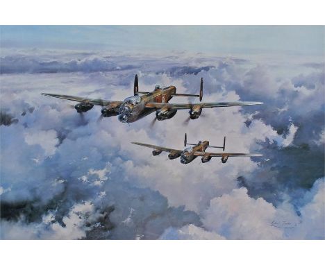 Robert Taylor print entitled Lancaster V. Cs. bearing the signatures Norman Jackson VC and Bill Reid. Including frame 63cm x 