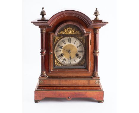 Hamburg American Clock Co., a 14-day mantel clock the movement with cross-keys trademark and striking the hours on a gong, th