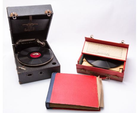 A Columbia No 109A 'Grafonola' gramophone in black case together with a small collection of 78rpm records, including 'Rock Ar