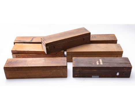 Seven various empty wooden magic lantern slide boxes’