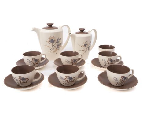 A Poole pottery 'streamline' coffee service, in the Blue Tulip pattern, circa 1960.


