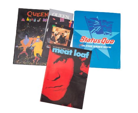 Queen 'A Kind Of Magic' Tour programme 1986, together with three Queen fan club  booklets,  Satus Quo 'Your In The Army Now' 