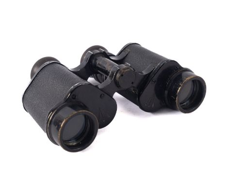 A pair of WWII binoculars , maker Hunsiker & Alexis, Paris, black finish, signed as per title  numbered '93889' and initialle