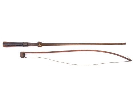 A late 19th or early 19th century paper lifter or cat gut stretcher, the steel shaft with loop to one end and ratchet  tensio